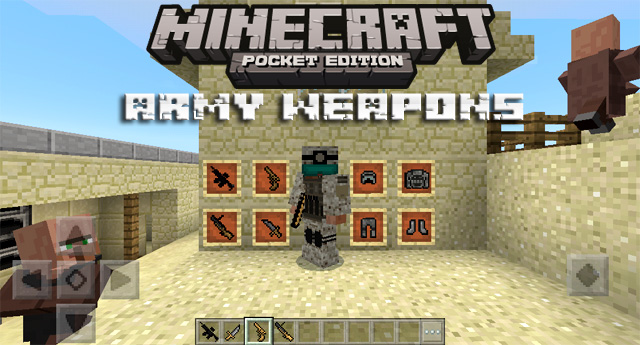 Weapons weapon mod for Minecraft PE 1.2.10 / Windows 10