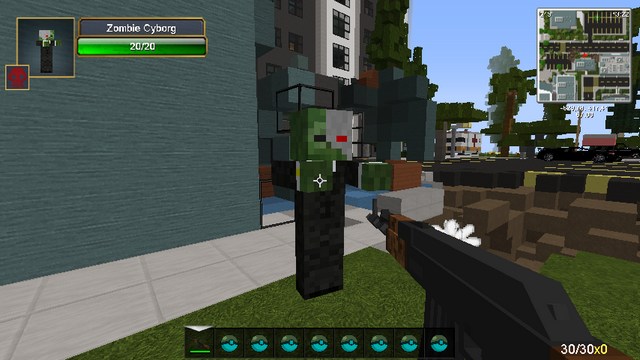 Minecraft with mods (Zombie assembly) for weapons and cars
