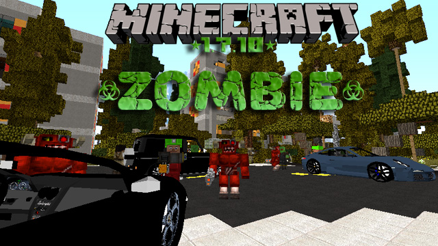 Minecraft with mods (Zombie assembly) for weapons and cars