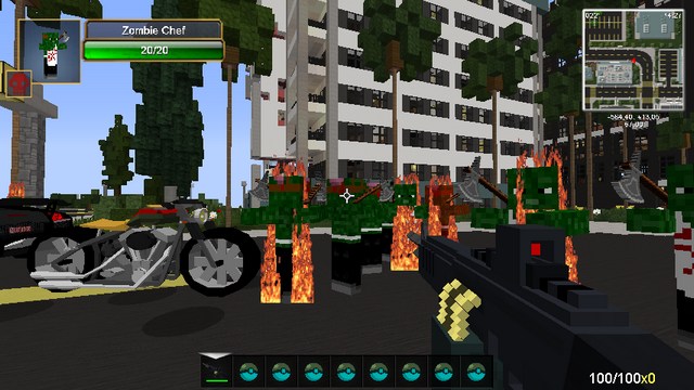 Minecraft with mods (Zombie assembly) for weapons and cars