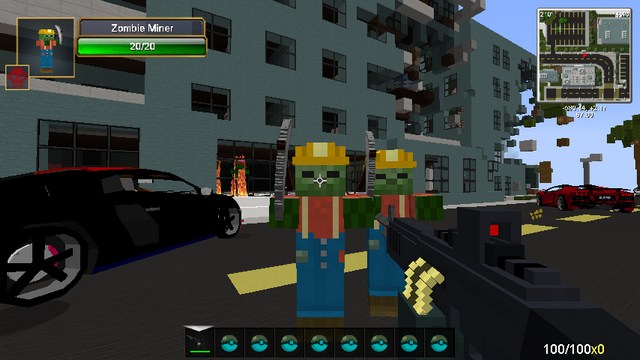 Minecraft with mods (Zombie assembly) for weapons and cars