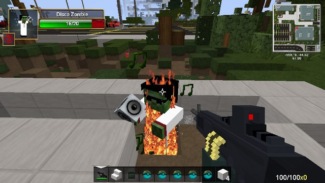 Minecraft with mods (Zombie assembly) for weapons and cars