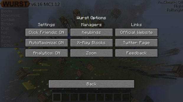Download Minecraft cheat Wurst MC 1.12 | XRay :: Fly :: Items