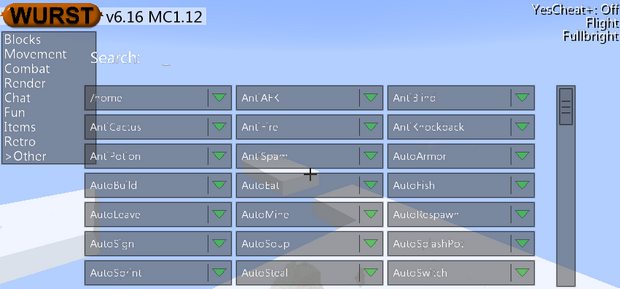Download Minecraft cheat Wurst MC 1.12 | XRay :: Fly :: Items