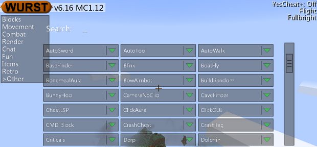 Download Minecraft cheat Wurst MC 1.12 | XRay :: Fly :: Items