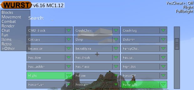 Download Minecraft cheat Wurst MC 1.12 | XRay :: Fly :: Items