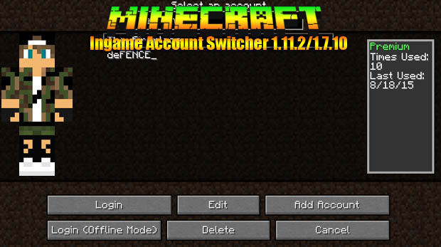 Mod Ingame Account Switcher for Minecraft 1.11.2 / 1.7.10