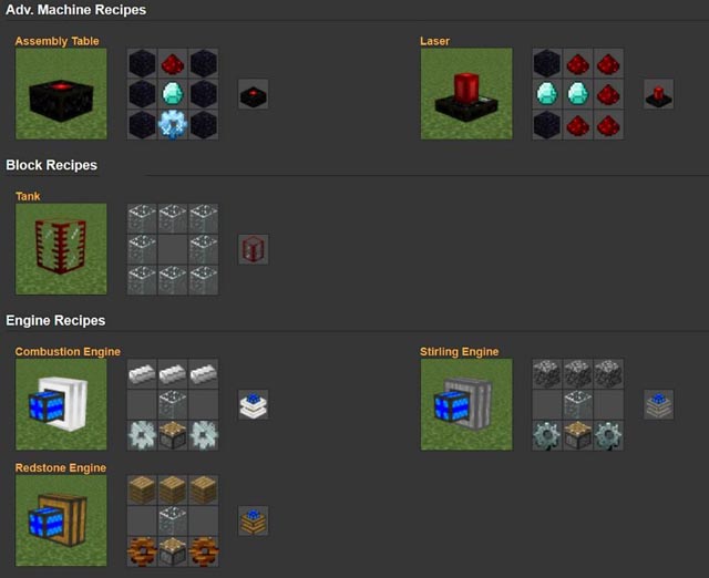Mechanism Recipes for Build Craft